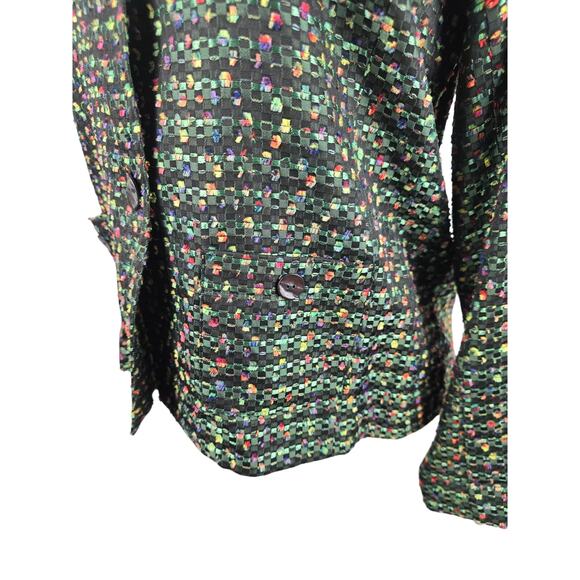 Chico's Green Multi Color Accents Button Up Front Pockets Women's Jacket 2/M - Picture 3 of 6